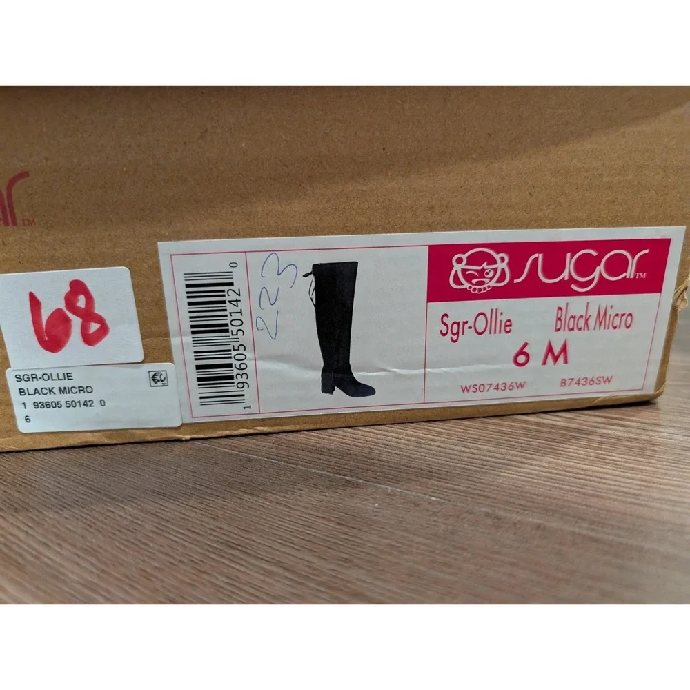 Sugar Women Shoes 6M Ollie‎ Over The Knee Pull On Black Boots Faux Suede